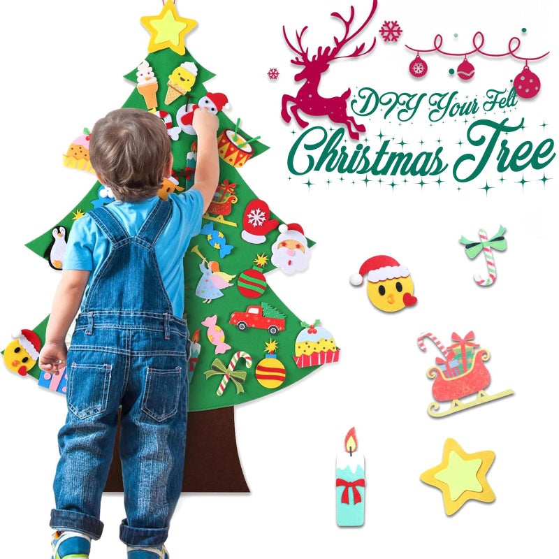 TOBEHIGHER DIY Felt Christmas Tree - 3.6 FT, 41 Piece Ornament Set, 3D Design, Reusable Adhesive Pads, Green, Life-Size, Unisex, Christmas Theme, Art & Craft Kit for Kids - Image 2